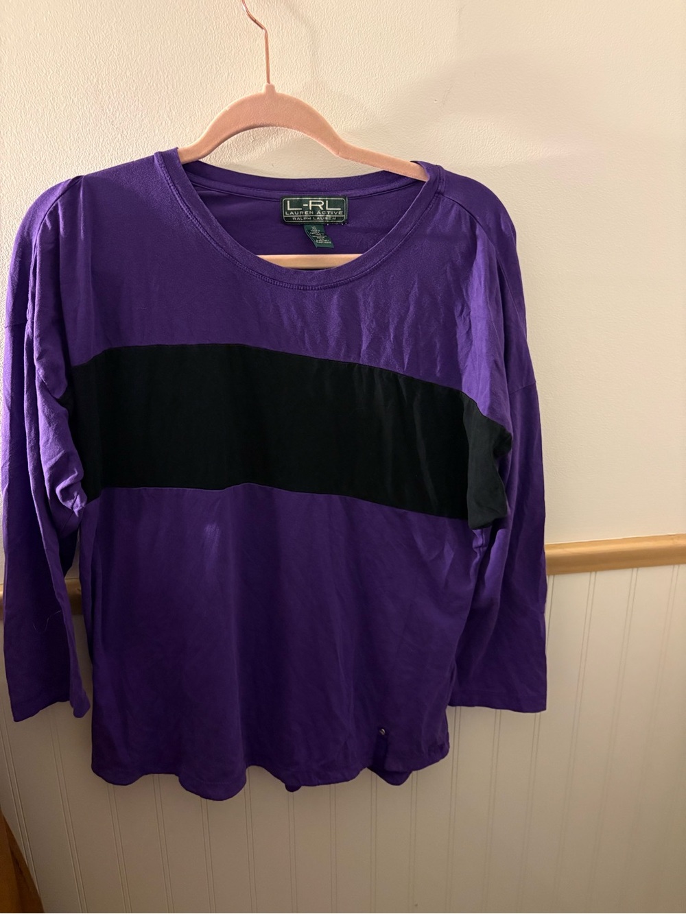 L-RL Lauren Active Ralph Lauren XL Purple Black Colorblock Dolman Top Y2K